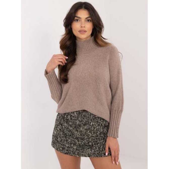 Tmavě béžový jednobarevný svetr s rolákem Vícebarevný, Univerzální