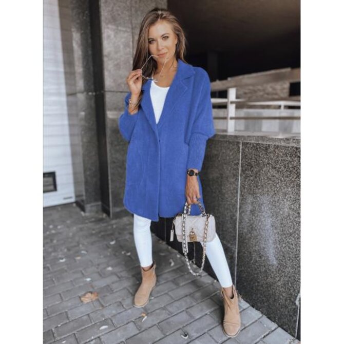 Dámský kabát z alpaky RITA II modrý s kapucí Modrá, Univerzální