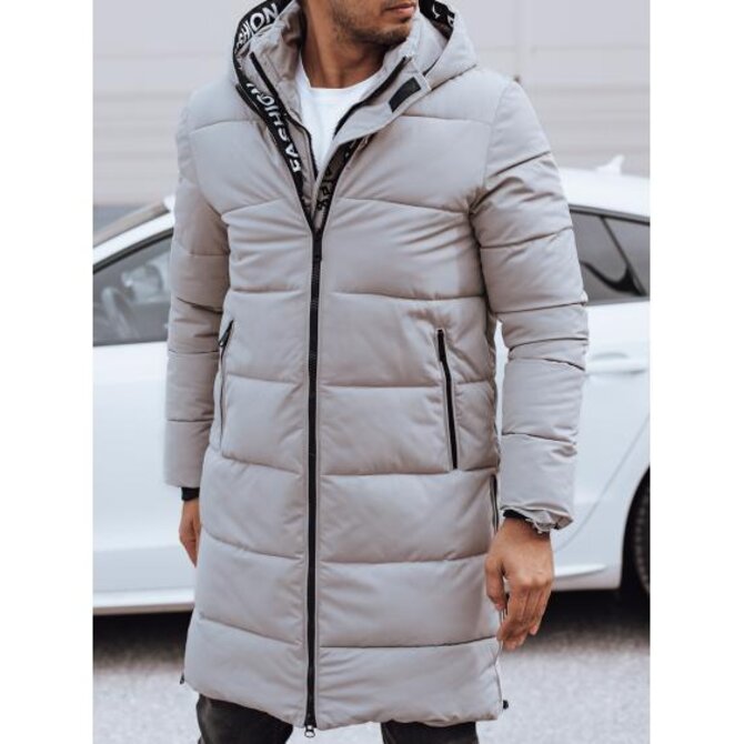 Pánská zimní dlouhá bunda s odepínací kapucí prošívaná béžová Béžová, XL/52