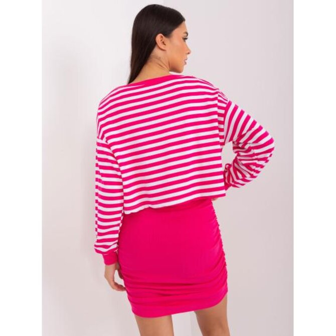 Fuchsiově-bílý basic komplet se zvrásněnými šaty Růžová, Univerzální