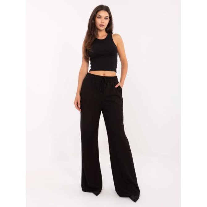 Černé široké kalhoty s gumou v pase Černá, Univerzální