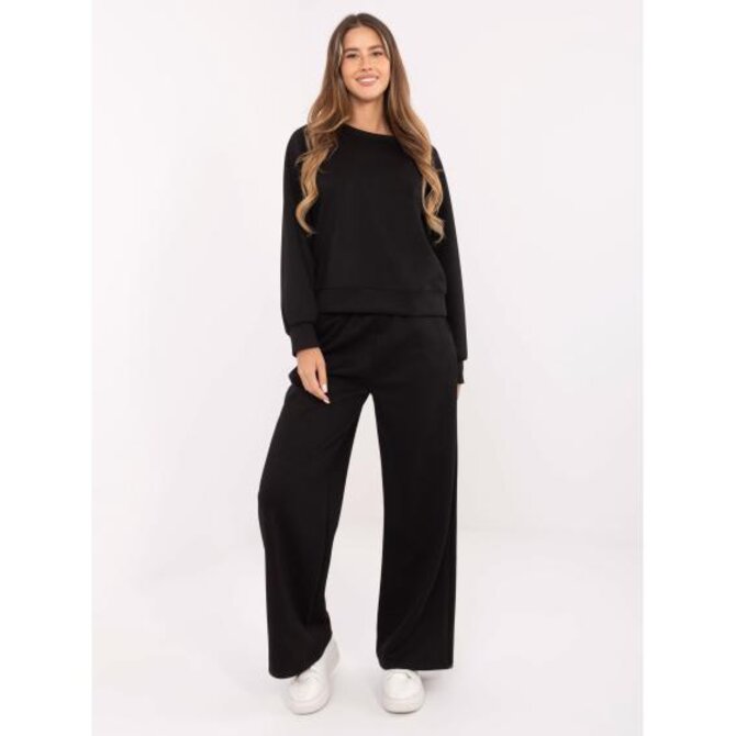 Černý teplákový komplet se širokými kalhotami Černá, Univerzální