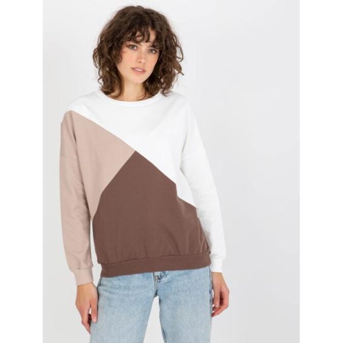 Bílo-hnědá bavlněná mikina basic bez kapuce Vícebarevný, Univerzální