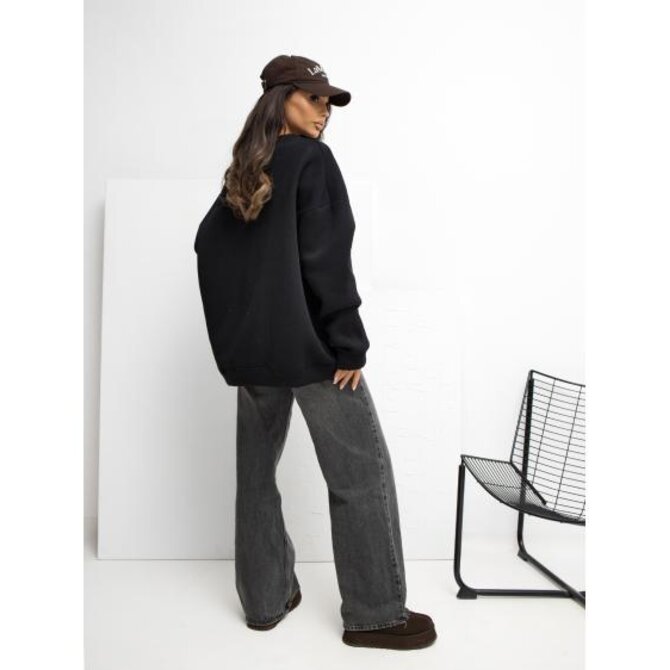 Černá mikina basic bez kapuce RUE PARIS Černá, Univerzální