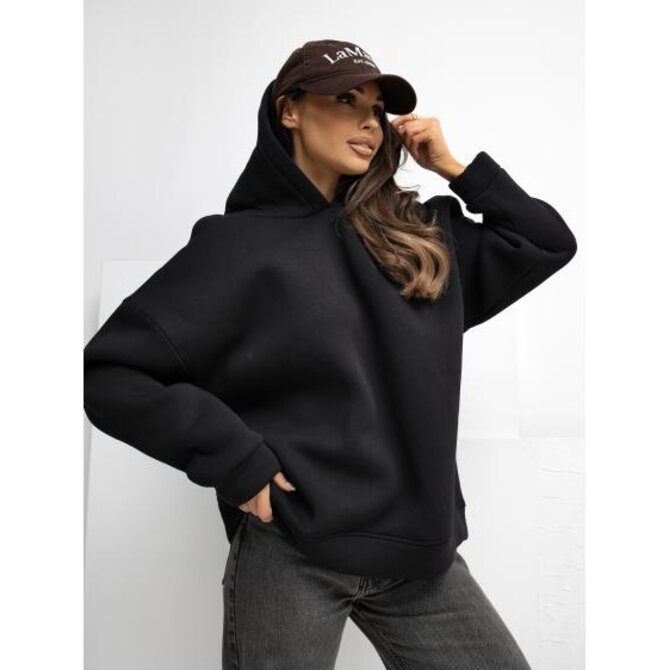 Černá mikina basic s kapucí a podšívkou RUE PARIS Černá, Univerzální