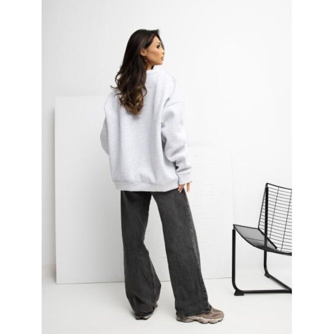Světle šedá mikina oversize s nášivkou RUE PARIS Světle šedá, Univerzální