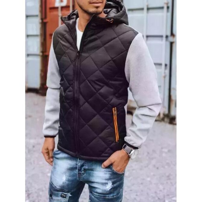 Pánská zimní bunda prošívána s kapucí černá Světle šedá, M