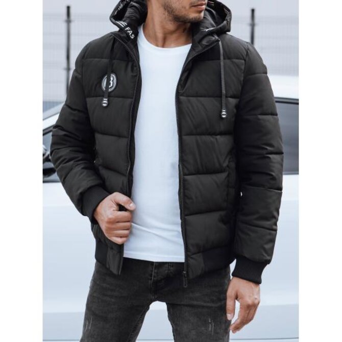 Pánská zimní bunda prošívaná s kapucí černá Černá, XXL/54