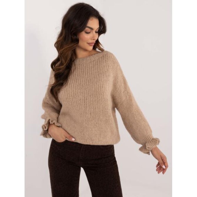 Dámský svetr s kulatým výstřihem oversize tmavě béžový Vícebarevný, Univerzální