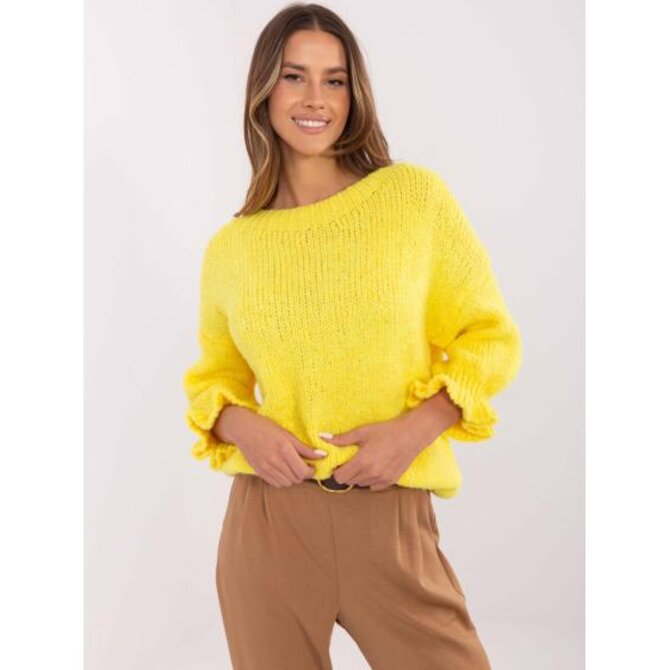 Žlutý dámský oversize svetr v jednobarevném provedení Žlutá, Univerzální