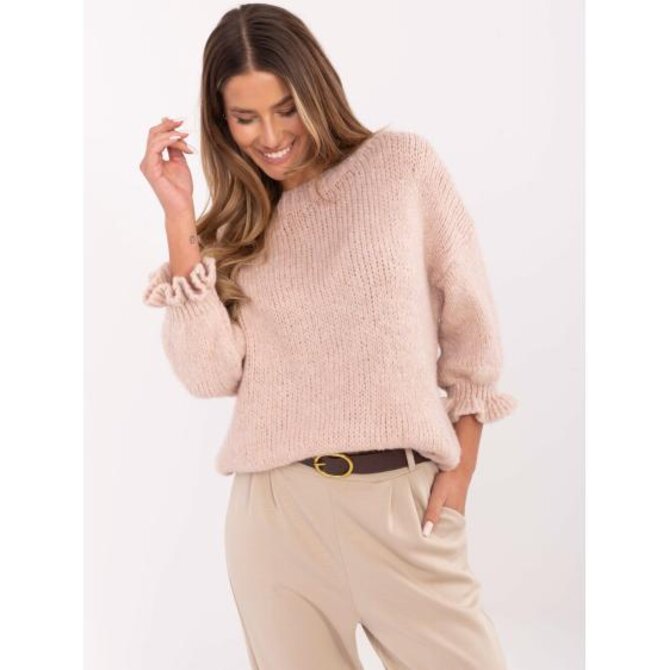 Světle růžový oversize svetr s kulatým výstřihem Růžová, Univerzální
