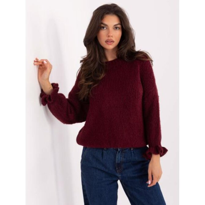 Bordový svetr s volánky na rukávech Kaštanová, Univerzální