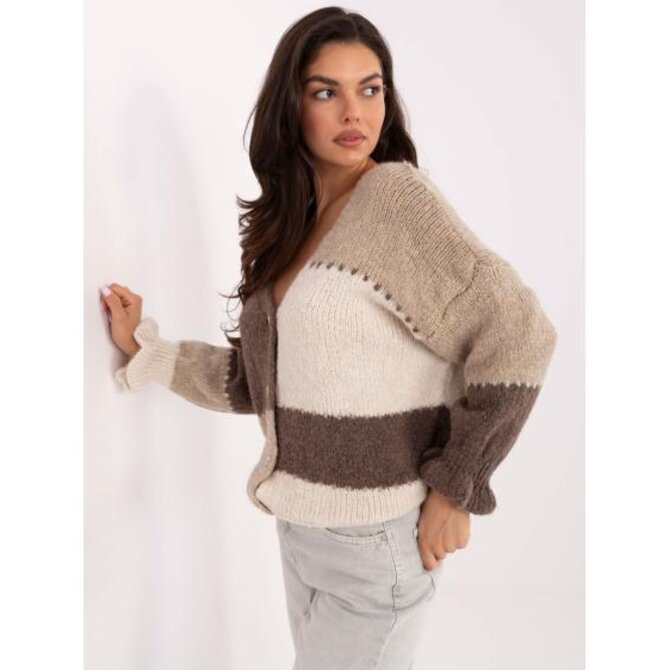 Ecru-béžový rozepínací svetr s výstřihem do V RUE PARIS Béžová, Univerzální
