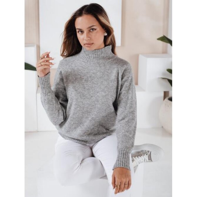 Dámský svetr s polokravatou límečkou šedý Břidlicová, Univerzální