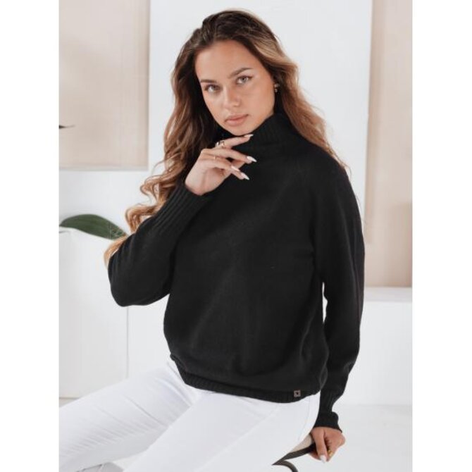 Dámský svetr s polokravatou límečkou černý Černá, Univerzální