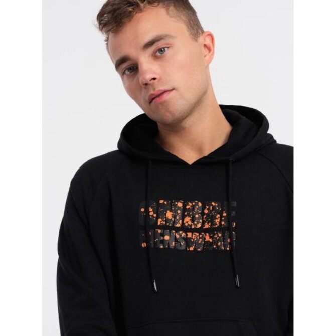 Pánská mikina klokanka s kapucí a potiskem V2 OM-SSPS-0155 černá Černá, L