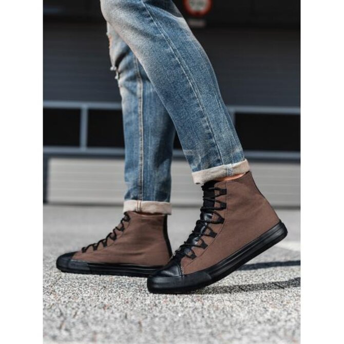 Pánské tenisky z kombinovaných materiálů - hnědé V6 OM-FOTH-0143 Hnědá, 41