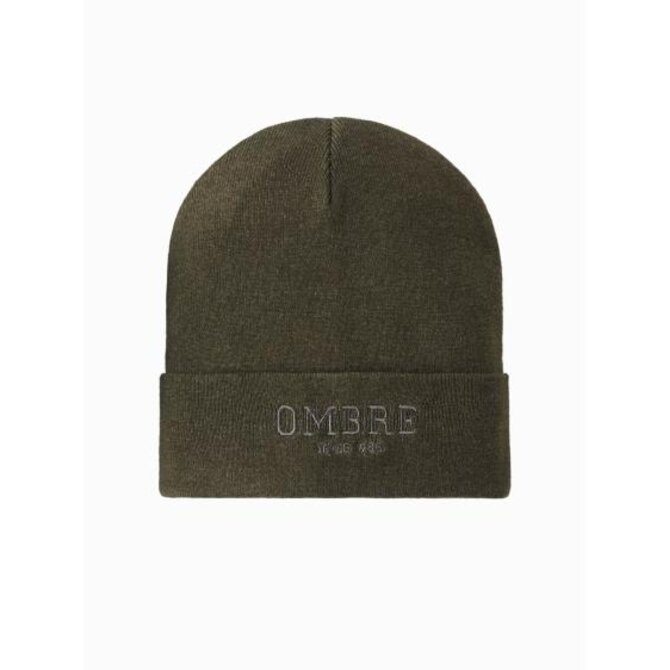 Pánská pletená čepice s vyšívaným nápisem – olivová V5 OM-ACWH-0120 Olivová, Univerzální
