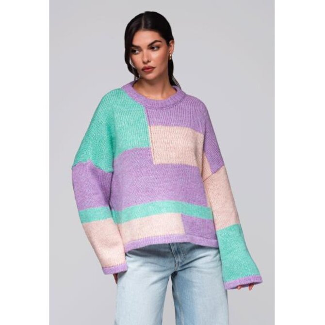 Dámský svetr LW-SWSW-0108 - lila/mátový Fialová, Univerzální