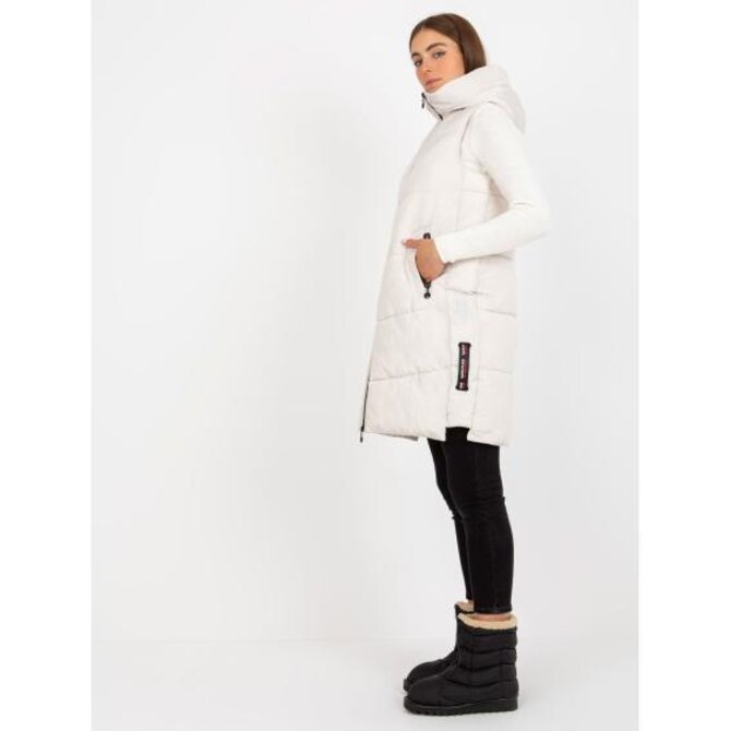 Dámská vesta s kapucí dlouhá péřová KITA krémová Ecru, 2XL