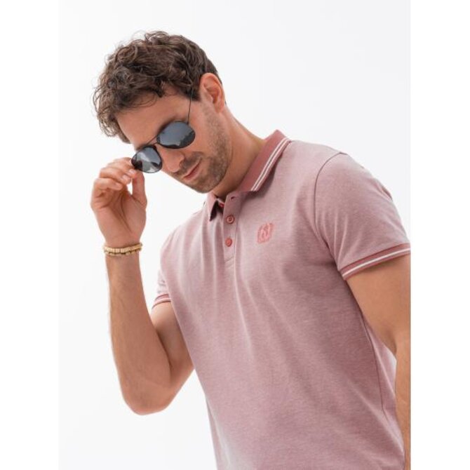 Pánská  polokošile s kontrastním límečkem V2 S1618 růžová Růžová, XXL