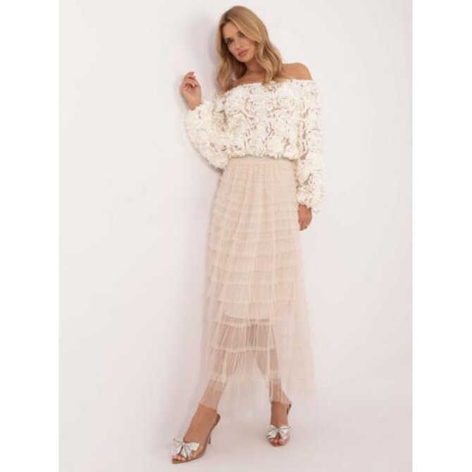 Béžová midi tylová sukně s volánky Béžová, Univerzální