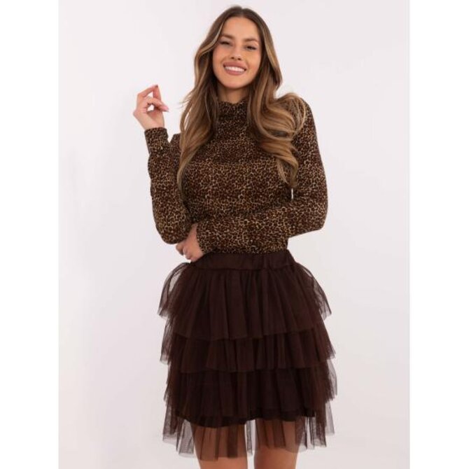 Tmavě hnědá tylová sukně s podšívkou Suerta OCH BELLA Hnědá, Univerzální