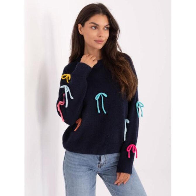 Ecru prolamovaný svetr s knoflíky RUE PARIS Námořnická modrá, Univerzální