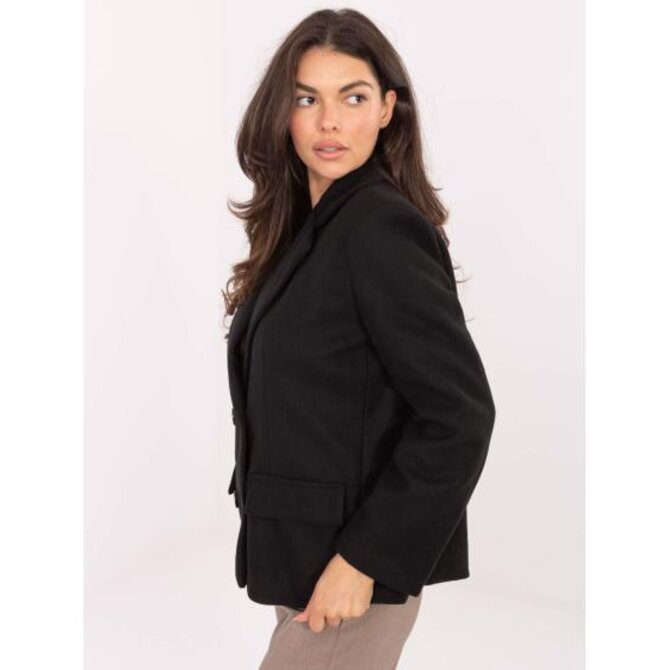 Černý kabát s dvouřadým zapínáním RUE PARIS Černá, Univerzální