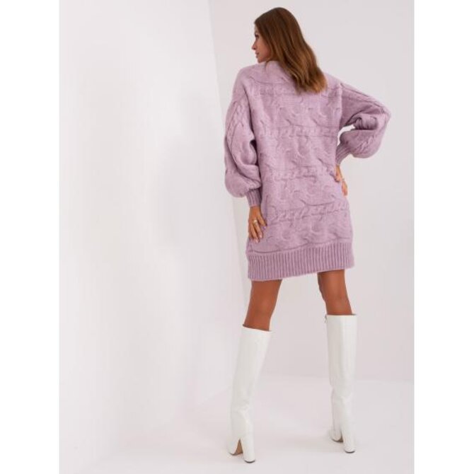 Fuchsiový dlouhý svetr plus size s výstřihem do V Fialová, Univerzální