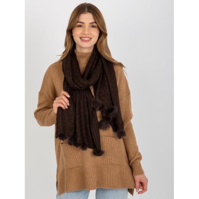 Dámská šála s bambulkami YARETZI tmavě hnědá Hnědá, Univerzální