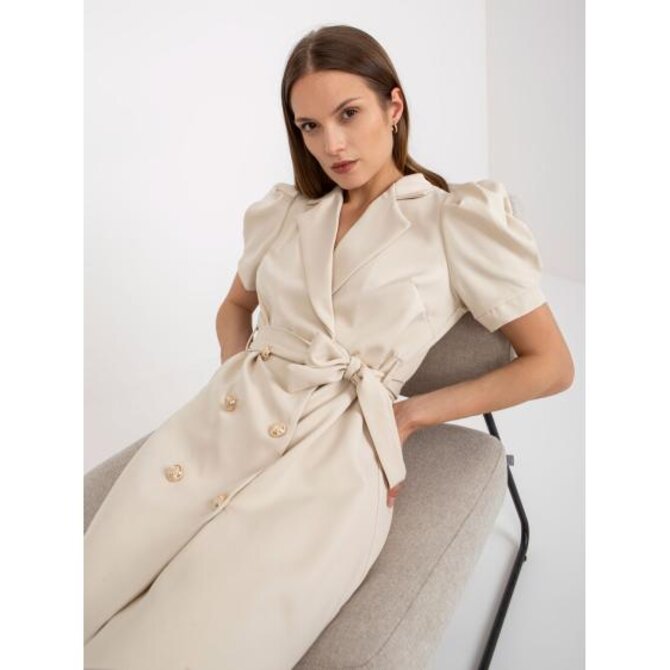 Dámské šaty s vázáním mini koktejlové LEWELLA světle béžové Béžová, Univerzální