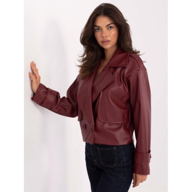 Bordový dvouřadový kabát z ekokože RUE PARIS Kaštanová, Univerzální