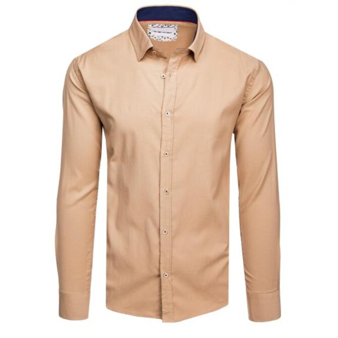 Pánská košile s dlouhým rukávem béžová Béžová, XL