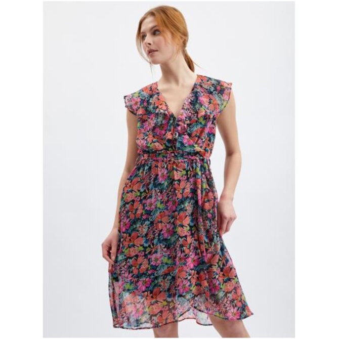 Červeno-černé dámské květované šaty Červená, 38