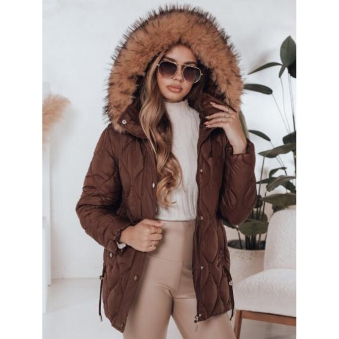 Dámská zimní prošívaná bunda LUMORE s kapucí hnědá Hnědá, M