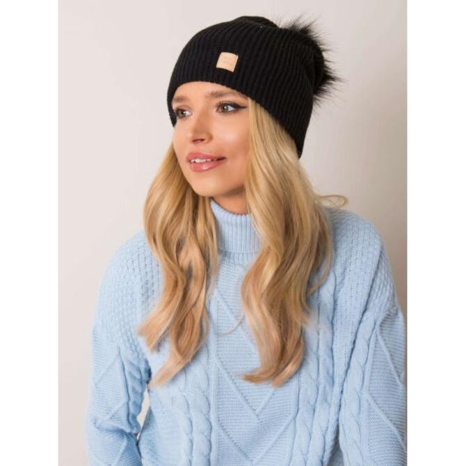 Dámská čepice s bambulí RUE PARIS černá Černá, Univerzální
