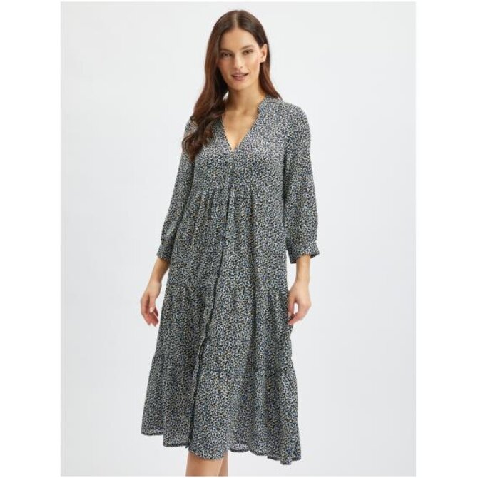 Modro-černé dámské vzorované košilové šaty Černá, 36