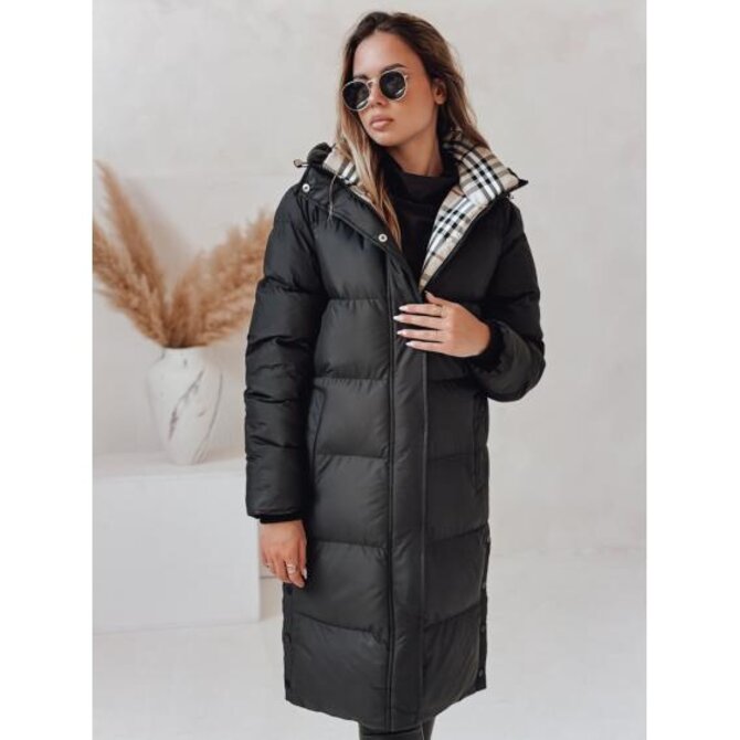 Dámská zimní bunda WINTERMISS dlouhá prošívaná s kapucí černá Černá, XL