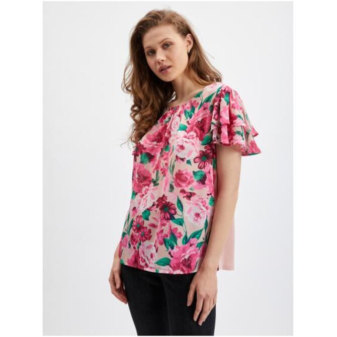 Růžová dámská květovaná halenka Růžová, L