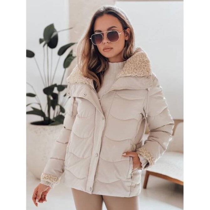 Dámská zimní bunda WARMMISS prošívaná s kapucí  světle béžová Béžová, XL