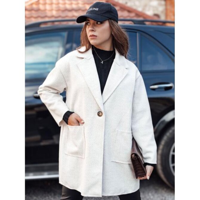 Dámský oversize kabát ELEGANTWAY herringbone béžový Béžová, Univerzální