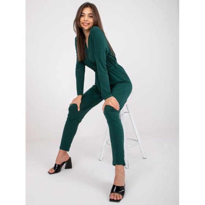 Dámský overal s obálkovým výstřihem SERAFANI tmavě zelený Tmavě zelená, Univerzální