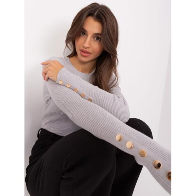 Dámský svetr s knoflíky na rukávech COV šedý Šedá, M/L