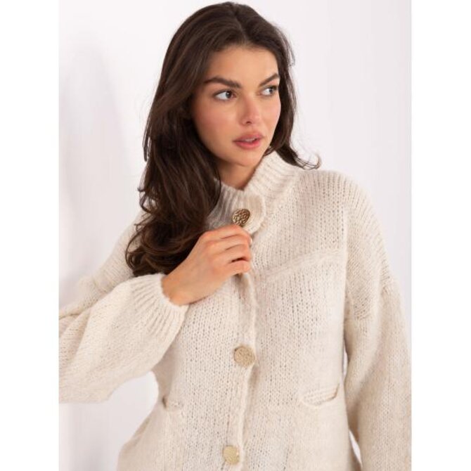 Světle béžový rozepínací svetr se stojáčkem Béžová, Univerzální