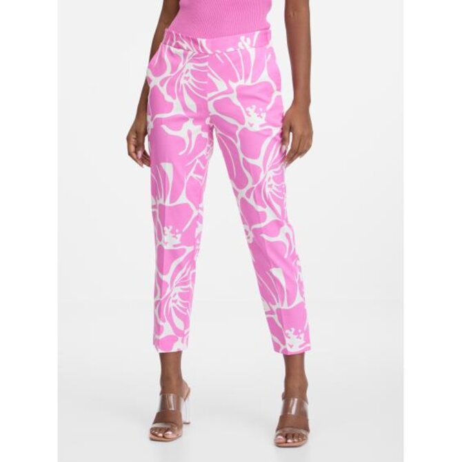 Růžovo-bílé dámské vzorované kalhoty Růžová, 36