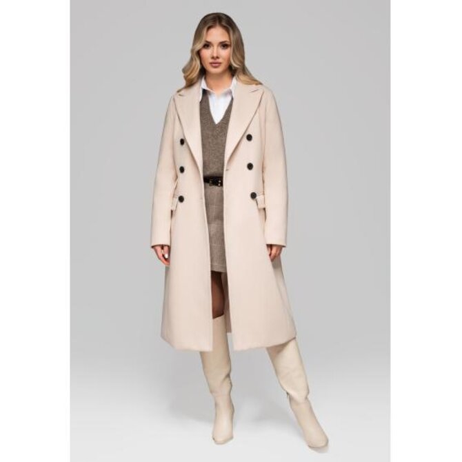 Dámský dvouřadový přiléhavý kabát LARICA OW-COLC-0108 v3 – béžový Béžová, L
