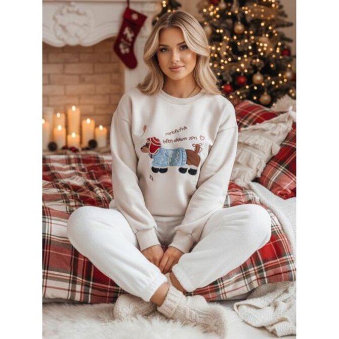 Dámská mikina oversize s výšivkou DOGSWEETY cappuccino Béžová, Univerzální