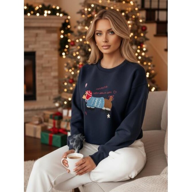 Dámská mikina oversize s výšivkou DOGSWEETY tmavě modrá Námořnická modrá, Univerzální