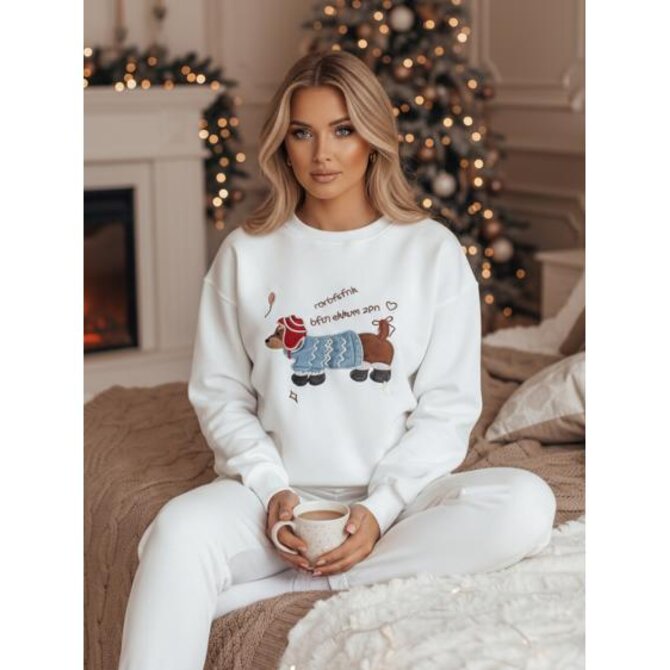 Dámská mikina oversize s výšivkou DOGSWEETY bílá Bílá, Univerzální
